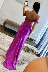 Violet Flutter Sleeve Cutout Mermaid Prom Dresses Fitted Gown