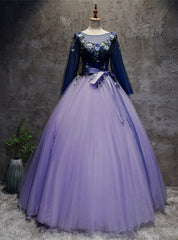 Violet Tulle Long Sleeve Appliques Quinceanera Dresses