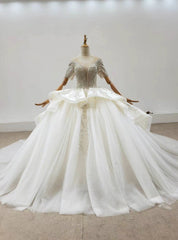 We Offer a Large Numbers Of Ivory White Ball Gown Tulle Satun Short Sleeve Backless Beading Wedding Dresses