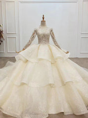 We Offer a Variety Of Tulle Sequins V-neck Long Sleeve Beading Champagne Wedding Dresses