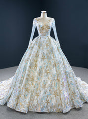 We Provide Colorful Sequins Ball Gown Long Sleeve Pleats Wedding Dresses