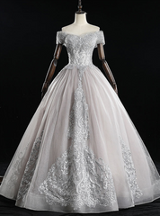 We Provide Gray Tulle Appliques Off the Shoulder Quinceanera Dresses