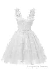 White 3D Butterfly Lace Applique Tulle Homecoming Dress for Teens Sweetheart Mini Short Prom Dresses