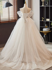 White A-Line Sweetheart Neck Lace Tulle Long Prom Dresses, White Long Formal Dresses