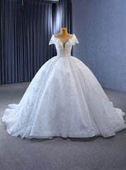 White Ball Gown Sequins Beading Wedding Dresses