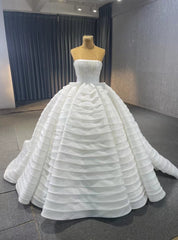 White Ball Gown Tiers Sequins Prom Dresses