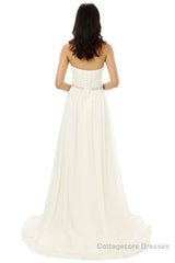 White Chiffon Sweetheart With Beading Pleats Bridesmaid Dresses