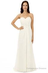 White Chiffon Sweetheart With Pleats Beading Bridesmaid Dresses