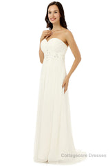 White Chiffon Sweetheart With Pleats Beading Bridesmaid Dresses