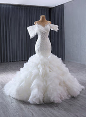 White Mermaid Heavy Beading Wedding Dresses