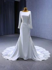 White Mermaid Long Sleeve Lace Wedding Dresses