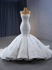 White Mermaid Sequins Beading Wedding Dress