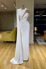 White One Shoulder Mermaid Prom Dresses High Neck Evening Gown