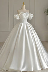 White Satin Beading Strapless Pleats Wedding Dresses