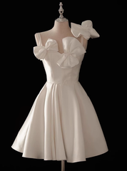 White Satin Bow Straps Wedding Dresses