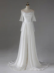 White Satin Lace Wedding Dresses