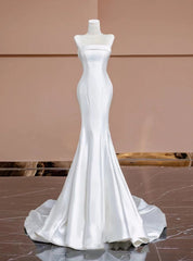 White Satin Mermaid Strapless Wedding Dresses