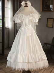 White Satin Off the Shoulder Bow Wedding Dresses