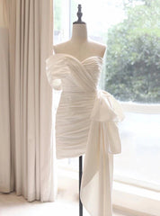 White Satin Pleats Short Wedding Dresses