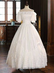 White Satin Short Sleeve Off the Shoulder Wedding Dresses