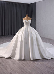 White Satin Strapless Sequins Wedding Dresses