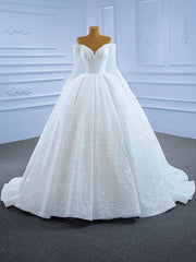 White Sequins Beading Long Sleeve Wedding Dresses