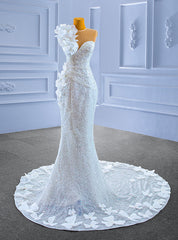 White Sequins Pearls Mermaid Appliques Wedding Dresses