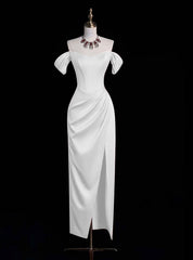 White Sheath Satin Off the Shoulder Wedding Dresses