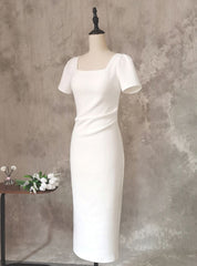 White Short Sleeve Pleats Wedding Dresses