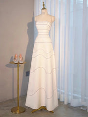 White Strapless Beading Pearls Wedding Dresses