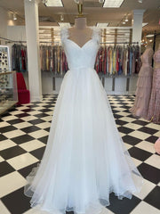 White sweetheart tulle long prom Dresses white evening Dresses