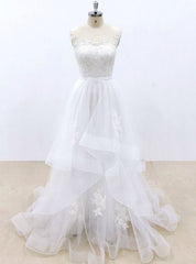 White Tulle Lace Appliques Cap Sleeve Wedding Dresses