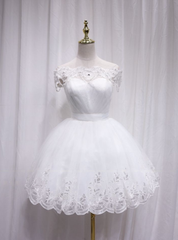 White Tulle Lace Off the Shoulder Beading Homecoming Dresses