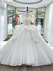 White Tulle Lace Off the Shoulder Wedding Dresses