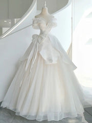 White Tulle Off the Shoulder Beading Wedding Dresses