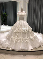 White Tulle Satin Off the Shoulder Wedding Dresses