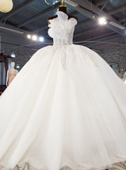 White Tulle Strapless Sequins Beading Wedding Dresses