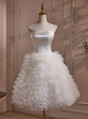 White Tulle Tiers Tea Length Wedding Dresses