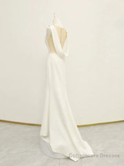 White v neck long prom dress, white evening dress