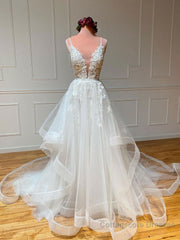 White v neck tulle lace long prom dress, white lace formal dress