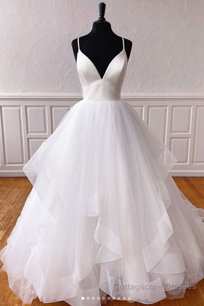 White v neck tulle long prom dress white tulle evening dress