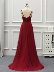 Wine Red High Low Sweetheart Simple Tulle Prom Dresses, High Low Homecoming Dresses