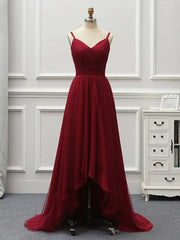 Wine Red High Low Sweetheart Simple Tulle Prom Dresses, High Low Homecoming Dresses