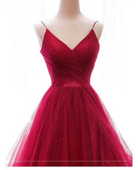 Wine Red Layers Tulle V-neckline Straps Formal Dresses, Wine Red Evening Dresses Party Dresses