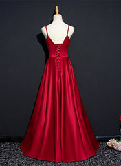 Wine Red Satin Beaded Sweetheart Party Dress, A-line Wine Red Prom Dress