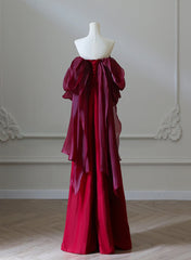 Wine Red Satin Scoop Long Formal Dress, Wine Red Long Evening Dress Prom Dress