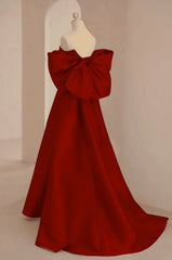 Wine Red Satin Sweetheart Long A-Line Prom Dresses, Wine Red Evening Dresses