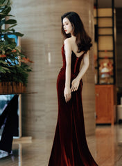 Wine Red Velvet Long Formal Dresses Evening Dresses, Wine Red Prom Dresses