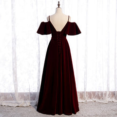 Wine Red Velvet Off Shoulder Floor Length Party Dress, Velvet Junior Prom Dress