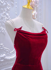 Wine Red Velvet Straps Cross Back Long Party Dresses, Wine Red Velvet Prom Dresses